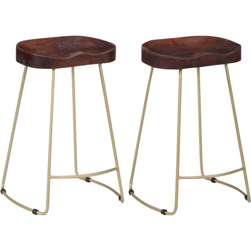 Image of vidaXL 2x Solid Mango Wood Gavin Bar Stools 46x38x52cm Kitchen Dining Seat