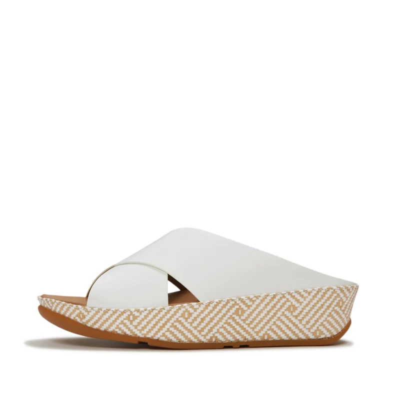 Image of FitFlop Womens Lulu Lux Graphic-Weave Slides in White Size: 5 White Female 5