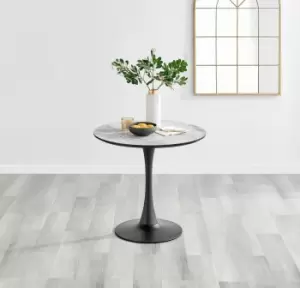 Image of Elina 80cm Round 2-Seater White Marble Effect Pedestal Dining Table