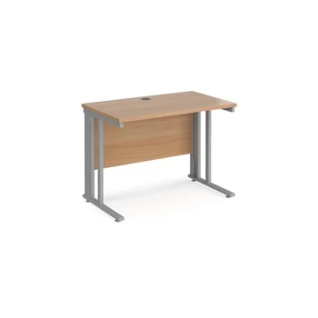 Image of Office Desk 1000mm Rectangular Desk With Cable Managed Leg Beech Tops With Silver Frames 600mm Depth Maestro 25