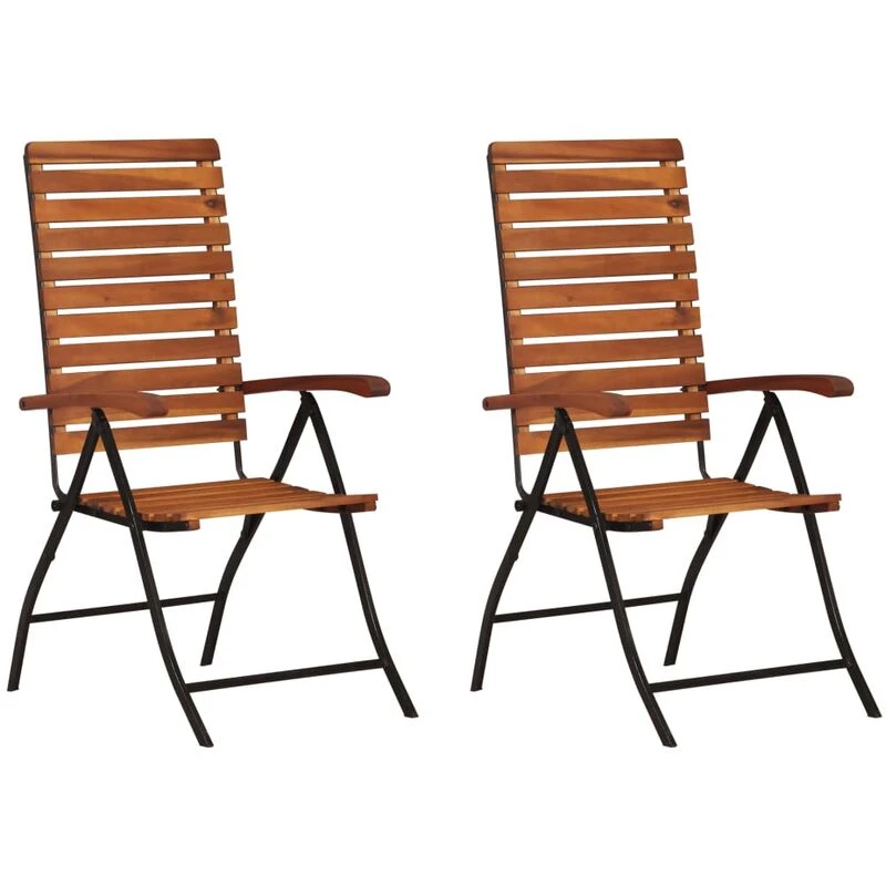 Image of vidaXL 2x Solid Acacia Wood Reclining Garden Chairs Outdoor Recliner Seating