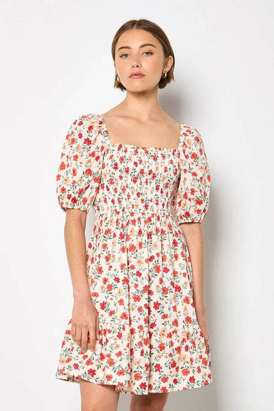 Image of Apricot Womens Floral Cotton Poplin Mini Dress in Cream Size: 12 Cream Female 12