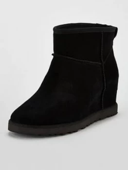 image of UGG Classic Femme Hidden Wedge Mini Ankle Boots - Black, Size 5, Women