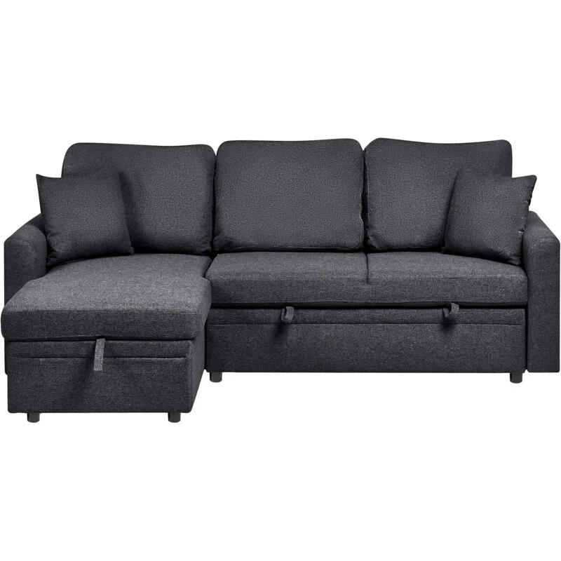 Image of Beliani Corner Sofa Bed 3 Seater Nassjo Faux Linen Black Right Hand