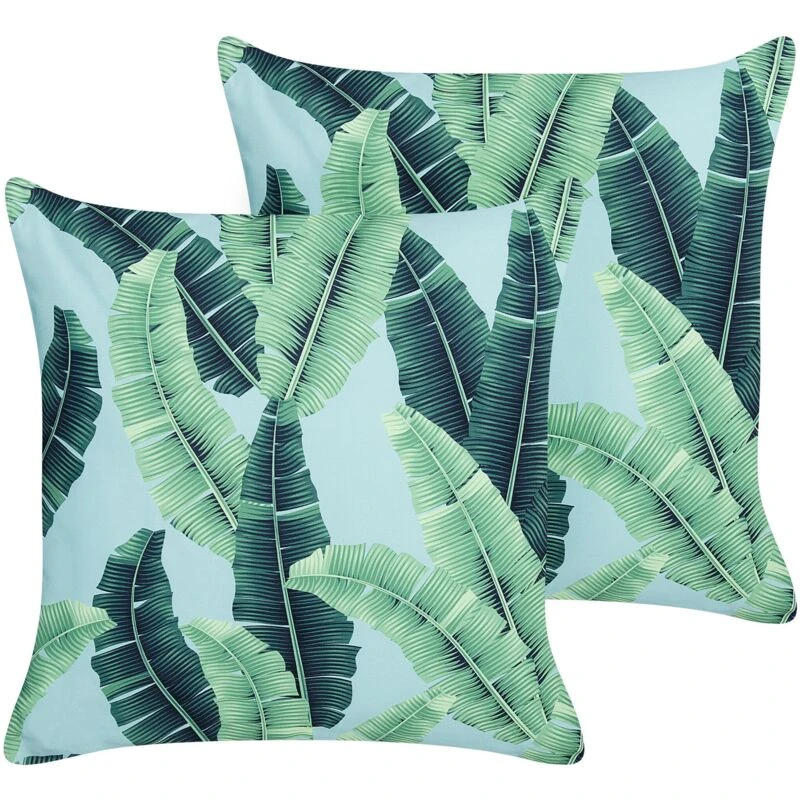 Image of Beliani Set Of 2 Outdoor Cushions Boissano Plant Pattern 45 X 45cm Green