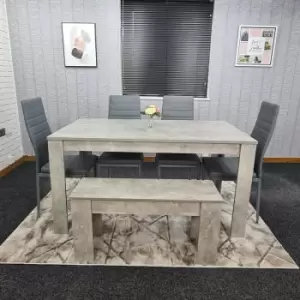 Image of Dining Table Set for 6 Kitchen Dining Table Set 6 for Dining Table and 4 Chairs and Bench -stone grey 140+4greymetal+bench - Stone grey - Stone grey