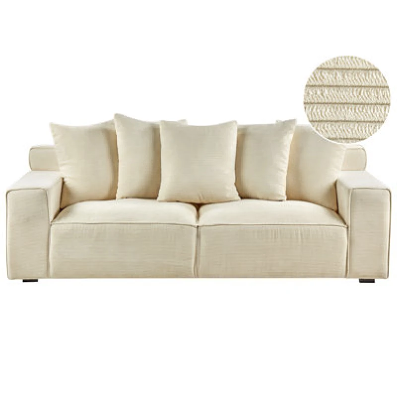 Image of Beliani Sofa 3 Seater Viskan Corduroy Light Beige