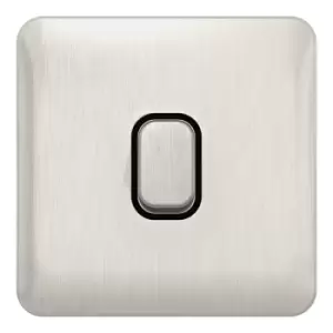 image of Schneider Electric Lisse Screwless Deco - Single Intermediate Light Switch, 10AX, GGBL1014BSS, Stainless Steel with Black Insert