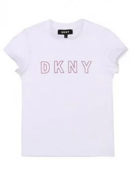 Image of DKNY Girls Short Sleeve Metallic Logo T-Shirt, White, Size Age: 8 Years, Women