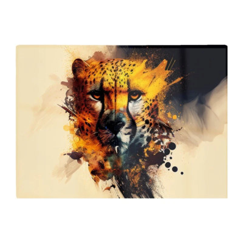 Image of Warren Reed Designer Cheetah Face Splashart Glass Chopping Board