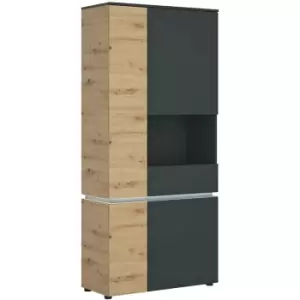 image of Luci 4 door tall display cabinet RH (including LED lighting) in Platinum and Oak - Artisan Oak /Cosmos Grey