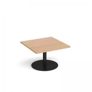 Image of Monza square coffee table with flat round Black base 800mm - beech