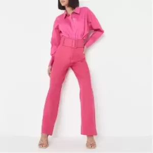 image of Missguided Self Belt Tailored Trousers - Pink