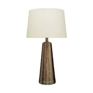 image of Texture Antique Brass Finish Iron With Linen Shade Table Lamp