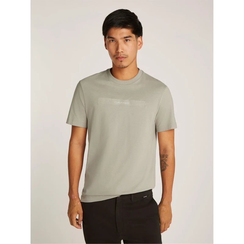 Image of Calvin Klein Mens Structured Embroidery Regular Fit T-Shirt Khaki RAJ male S