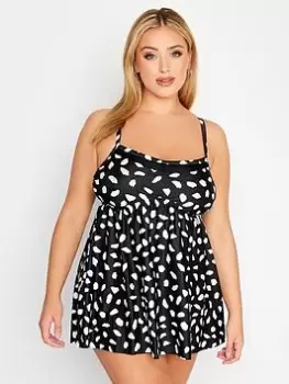 Image of Yours Dash Print Mesh Detail Swimdress, Black, Size 16, Women