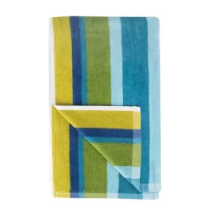 image of Victoria London Striped Velour beach Towel Blue