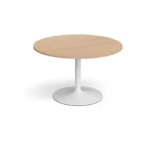 image of Trumpet base circular boardroom table 1200mm - white base and beech