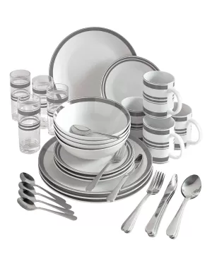 image of 36 Piece Bistro Stripe Dinner Set