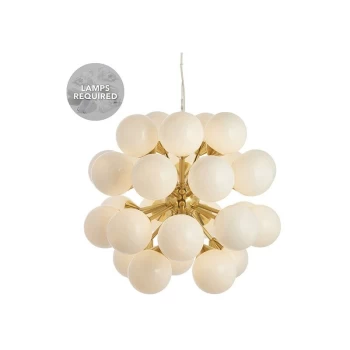 Image of Endon Lighting Oscar - Pendant Satin Brushed Gold Effect Plate & Gloss White Glass 28 Light Dimmable IP20 - G9
