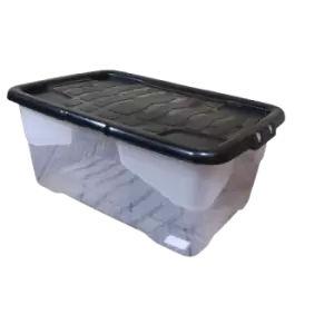 image of 42L Clear Storage Box with Black Lid, Stackable and Nestable Design Storage Solution