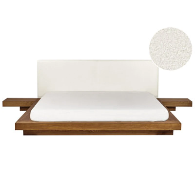 Image of Beliani Bed Boucle Zen 180 X 200 Cm (Eu Super King) Natural Ash Wood
