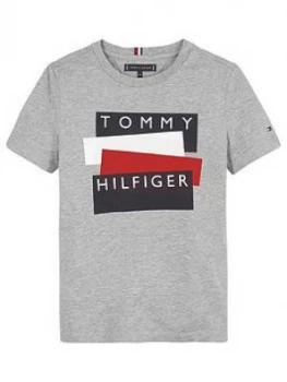 Image of Tommy Hilfiger Boys Short Sleeve Sticker Logo T-Shirt, Grey, Size 10 Years