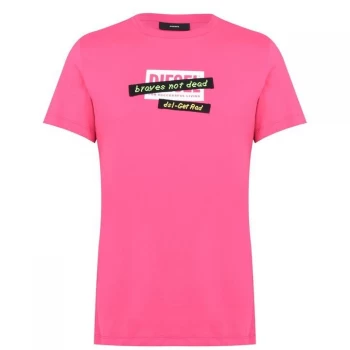 Image of Diesel Embroidered Tape T Shirt - Pink 3BG