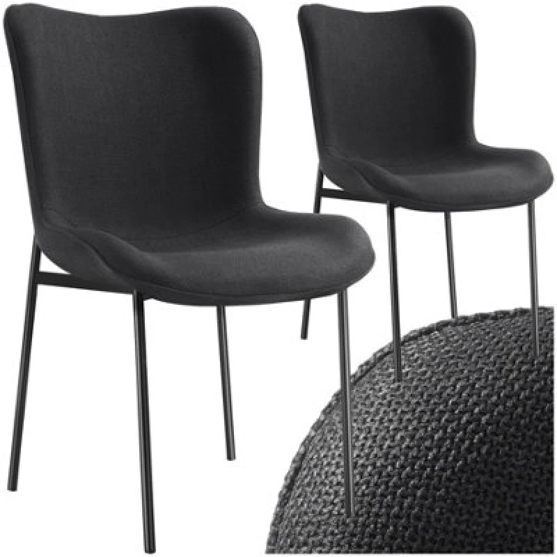 Image of Tectake Set Of 2 Dining Chair Tessa - Ergonomic High Backrest, Slim Steel Legs, Soft Fabric - Woven Fabric Black/black