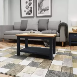 Image of Rye Two Tone Oak & Blue Coffee Table With Magazine Shelf