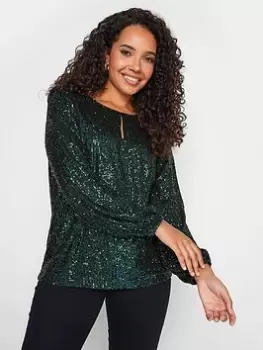 image of M&Co Sequin Keyhole Bellow Sleeve Top - Green, Size 10, Women