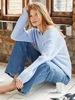 image of Mint Velvet V-Neck Fluffy Jumper - Blue