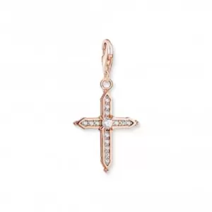 Sterling Silver Rose Gold Plated White Stones Cross Charm 1913-416-14