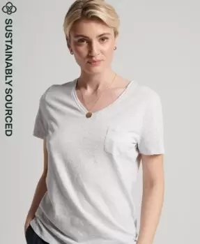 Image of Superdry Womens Organic Cotton Studios Pocket V-Neck T-Shirt Light Grey / Ice Marl - Size: 10