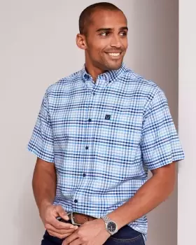 image of Cotton Traders Mens Short Sleeve Oxford Check Shirt in Blue