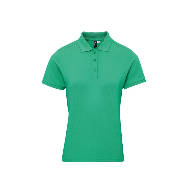 Image of Premier Womens Coolchecker Plus Piqu Polo With CoolPlus in Green Size: XS Green Female XS
