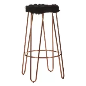 Image of Industrial Black Faux Fur Stool with Rose Gold Metallic Legs