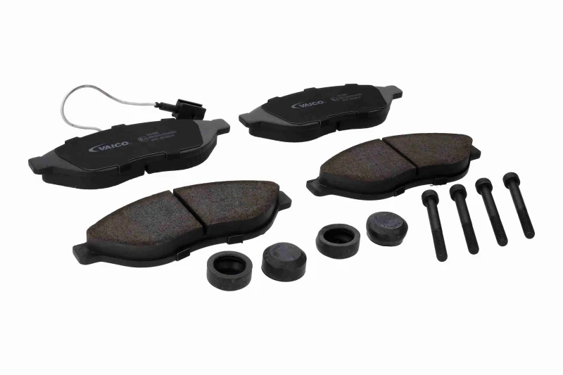 Image of VAICO V42-0093 Brake pad set Front Axle, incl. wear warning contact, with accessories, Q+, original equipment manufacturer quality, with brake caliper