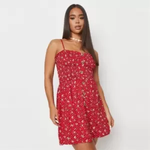 image of Missguided Tall Buttoned Down A Line Dress - Red