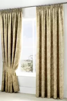 image of 'Jasmine' Floral Jacquard Weave Pair of Lined Pencil Curtains with Tie-backs