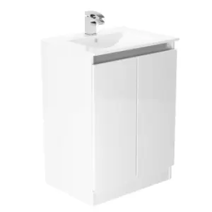 image of Newland 600mm Double Door Large Ceramic Basin Unit - White Gloss