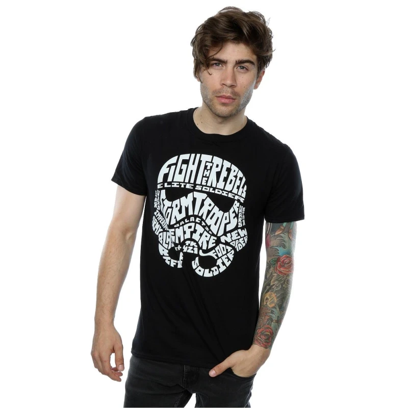 Image of Star Wars Star Wars Men Stormtrooper Text Head T-Shirt in Black Size: Small Black S Male 5057068070341