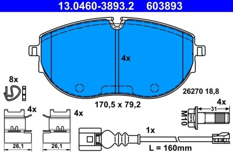 Image of Brake pad set ATE 13.0460-3893.2