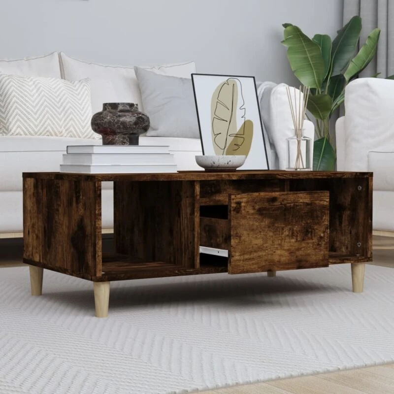 Image of Vidaxl Coffee Table Smoked Oak 90X50X36,5cm Engineered Wood, Brown 821065