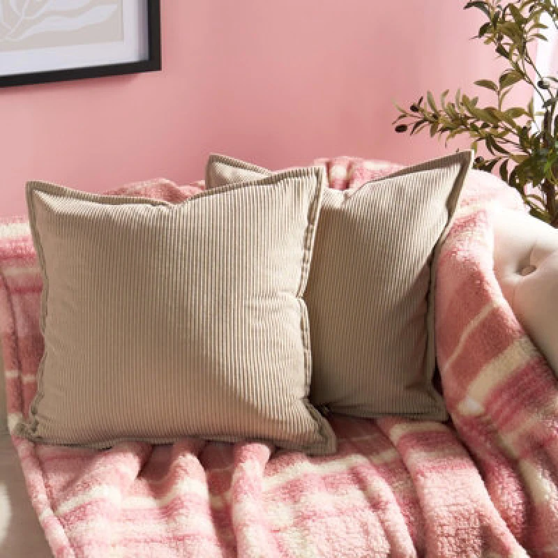 Image of OHS OHS 2 Pack Ribbed Oxford Edge Corduroy Cushion Covers Square Pillowcases in Natural Size: 45cm x 45cm Natural 45cm x 45cm Unisex 5027434226160