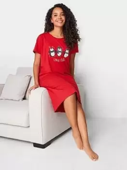 Image of M&Co Cosy Club Penguin Db Nightdress, Red, Size 14-16, Women