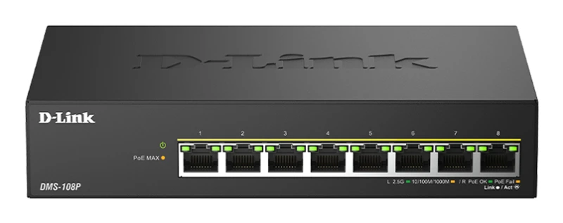 Image of D-Link D-Link 8-Port 2.5G Multi-Gigabit PoE++ Unmanaged Switch DMS-108P/B