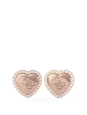 image of Guess Guess That'S Amore Ladies Stud Earrings, Rose Gold, Women