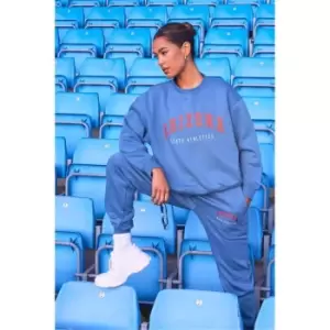 Image of I Saw It First Dusty Blue Arizona Embroidered Heavyweight Fleeceback Joggers - Blue