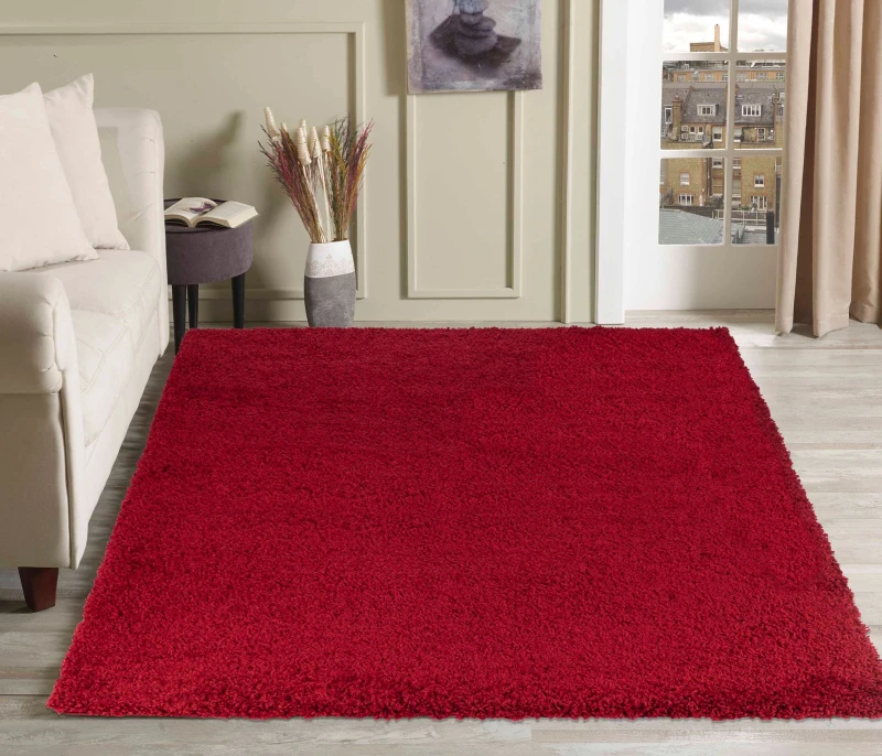 Image of Desire Rugs Plain Living Room Shaggy Area Rugs Red 200X290 Cm